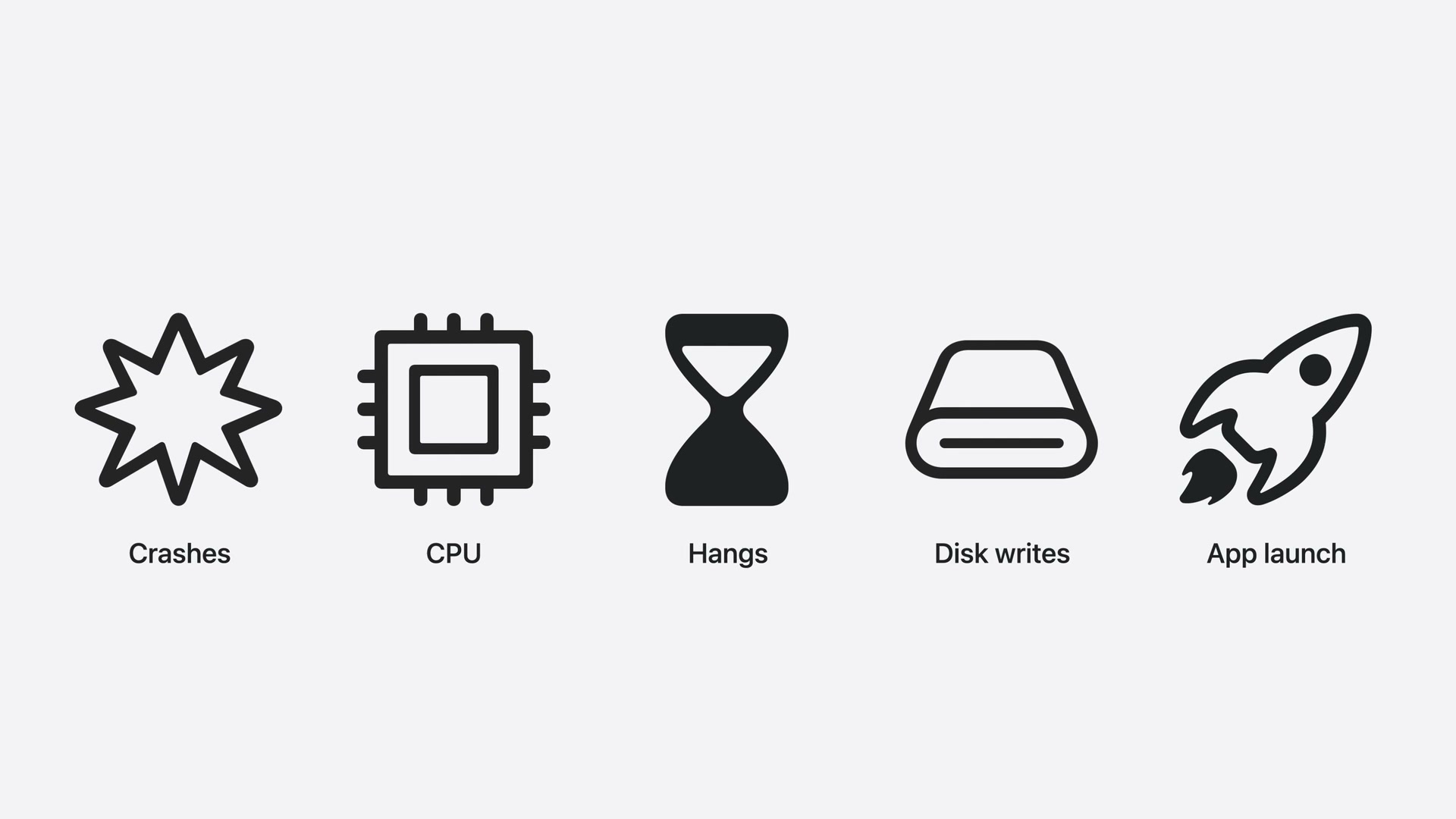 MetricKit diagnostic icons frame from Apple's WWDC26 video